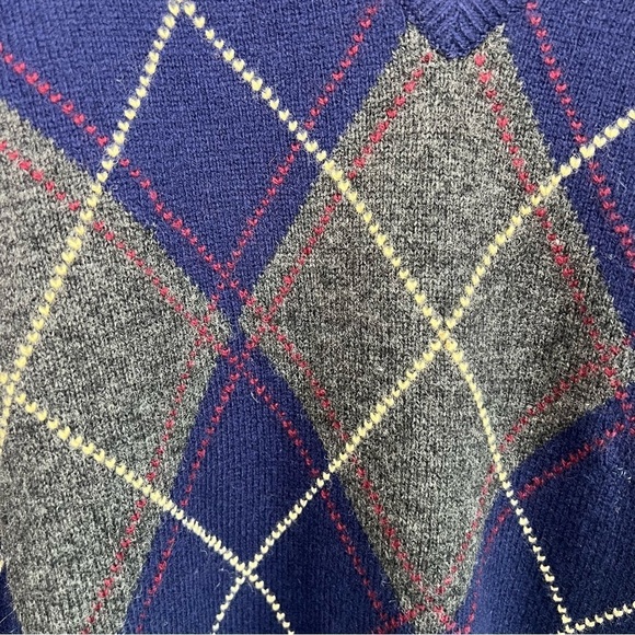 Harbour Club Mens Lambswool V Neck Argyle Plaid Sweater Sz M Blue Classic Preppy - Picture 2 of 10